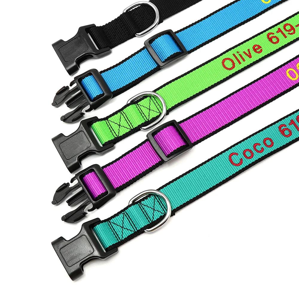 Personalized Embroidered Nylon Dog Collar – Custom Name & Phone ID – For Small, Medium & Large Dogs