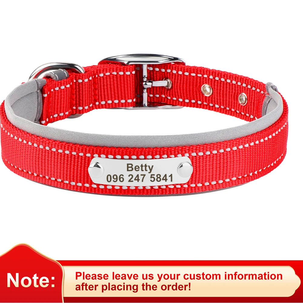 Personalized Reflective Nylon Dog Collar – Custom Engraved ID Tag for Small, Medium & Large Dogs