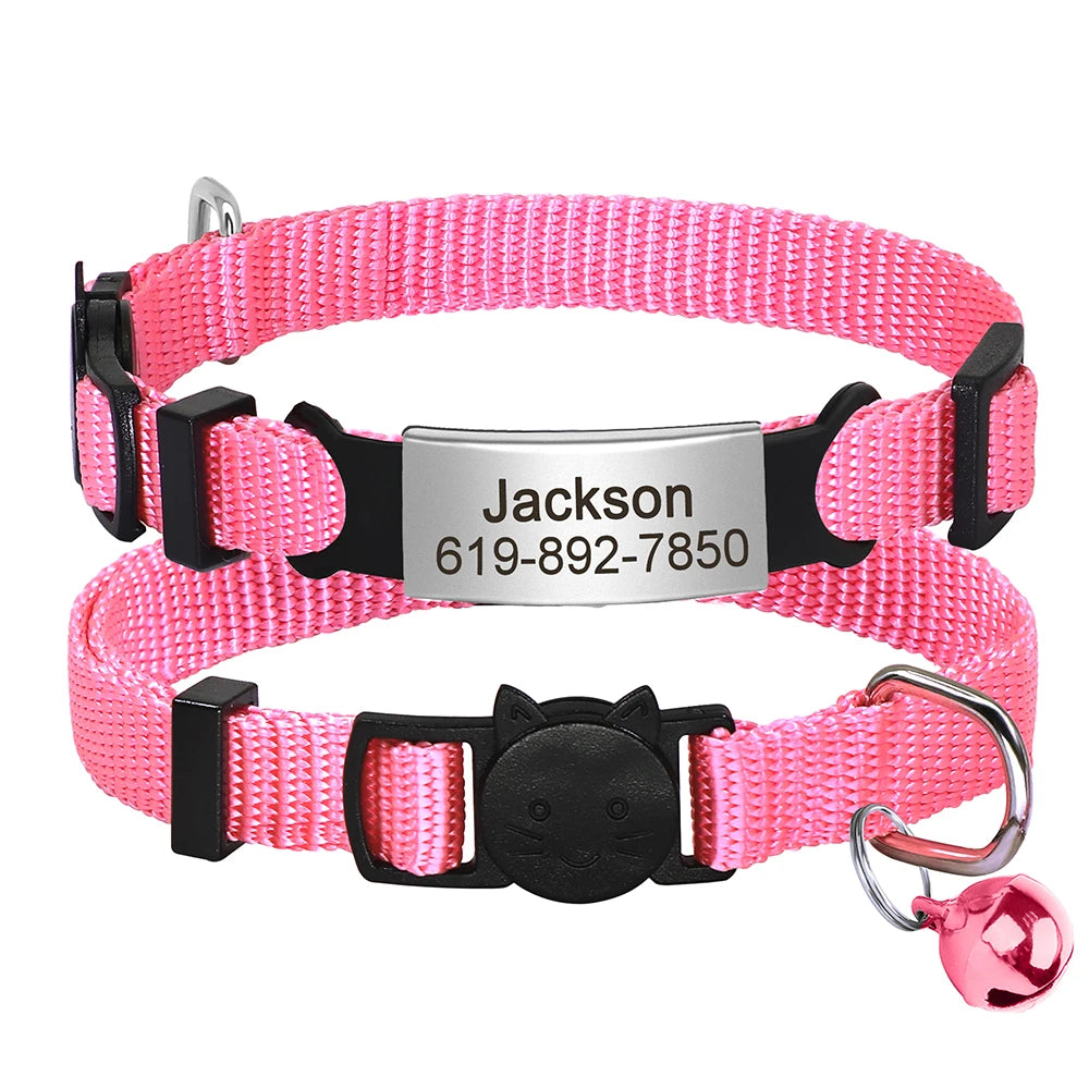 Personalized Nameplate Cat Collar – Custom Engraved Safety Collar with Bell for Cats & Kittens