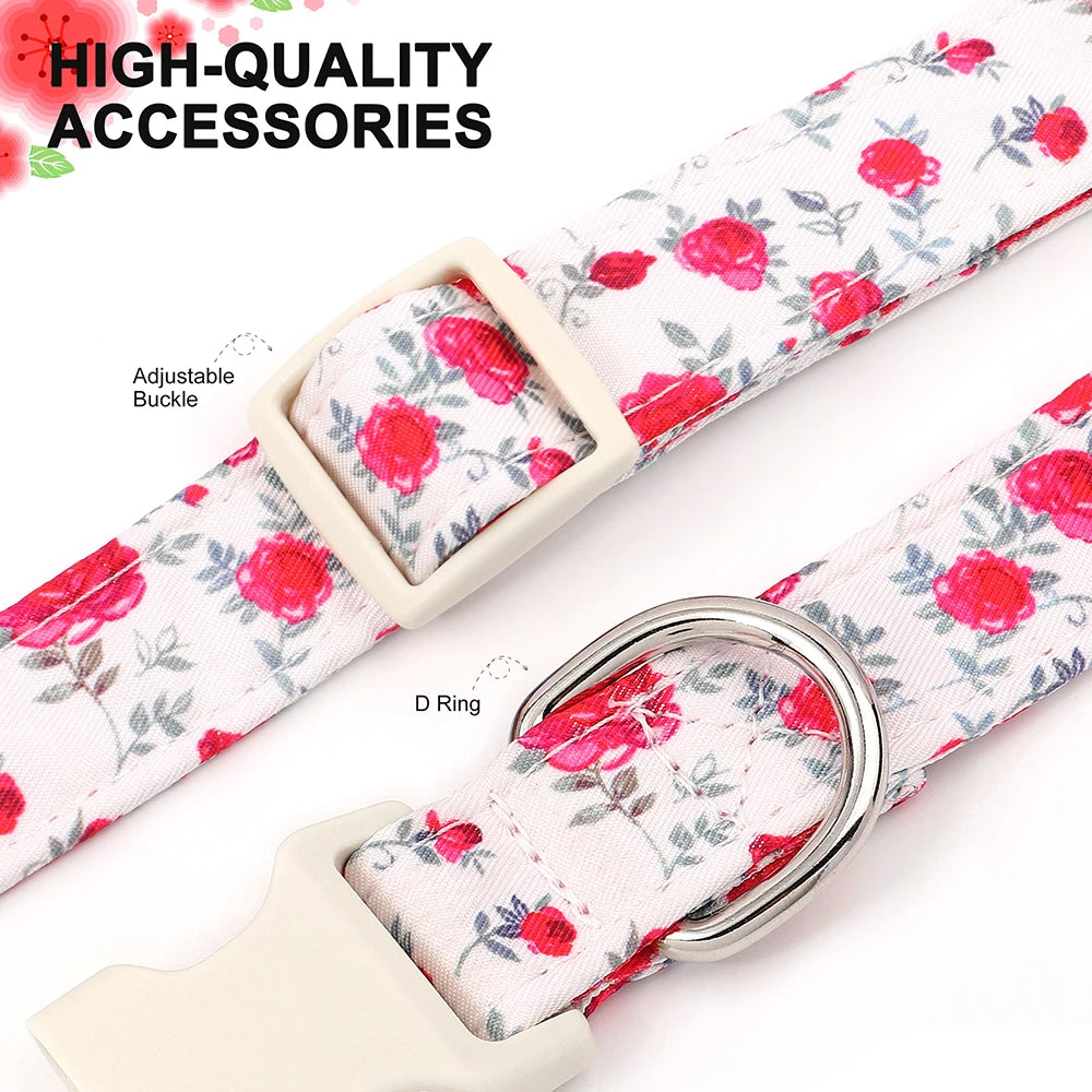 Fashion Floral Printed Nylon Dog Collar – Adjustable Spring Collar with Flower for Small & Medium Dogs (Pug, Chihuahua, Frenchie)