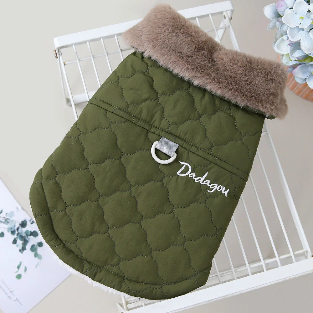 Winter Dog Coat with Fur Collar – Waterproof Warm Jacket for Small & Medium Dogs