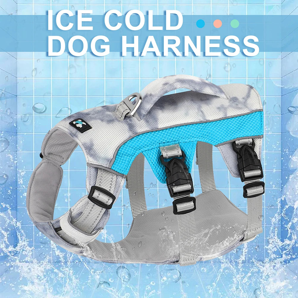 Summer Ice Cooling Dog Harness Vest Reflective Pet Harness Clothes for Small Medium Large Dogs Outdoor Pet Cool Down Jackets