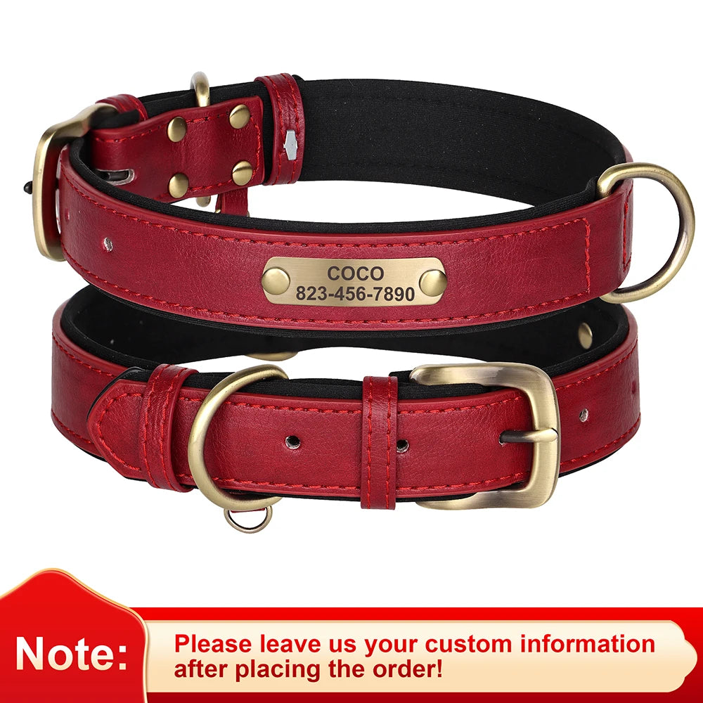 🐾 Personalized PU Leather Dog Collar – Custom Engraved Nameplate ID Tag 🐶