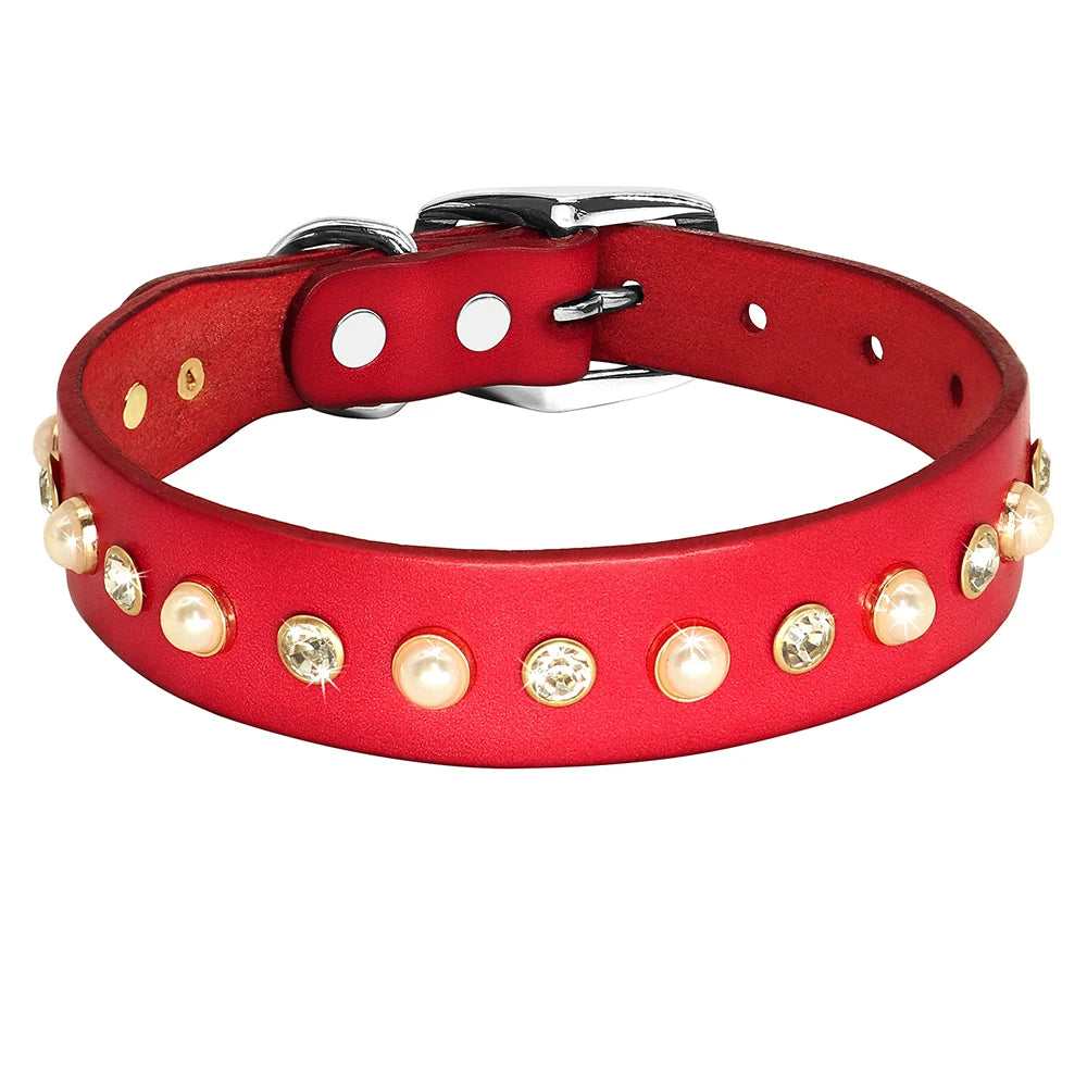 Genuine Leather Bling Collar & Leash Set – For Small & Medium Pets