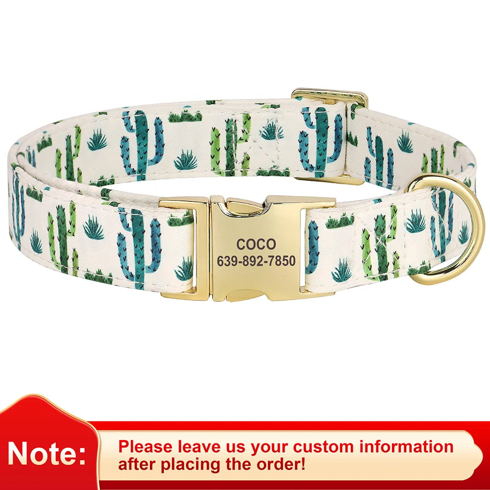 Personalized Flower Dog Collar – Adjustable Nylon with Custom ID Buckle
