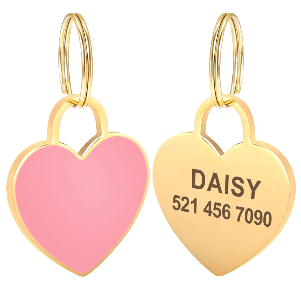 Personalized Heart Dog & Cat ID Tag – Custom Engraved Pet Name Charm