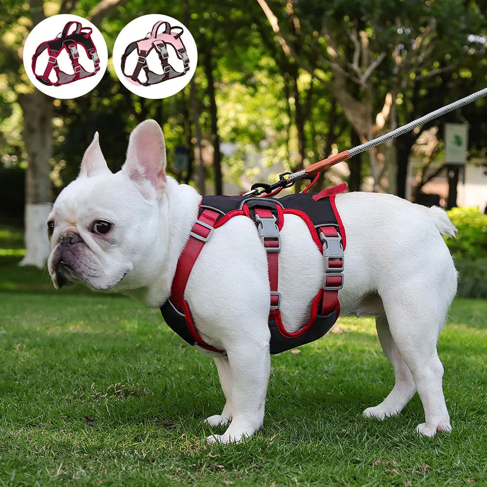 Reflective Dog Harness Vest – No Pull Nylon Adjustable Pet Harness with Double Handles for Small & Medium Dogs (Pitbull, French Bulldog)