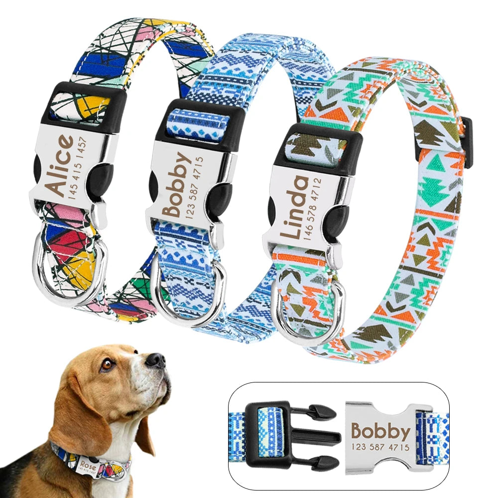 Adjustable Personalized Dog Collar – Custom Engraved Nylon Pet ID Collar | For Small, Medium & Large Dogs