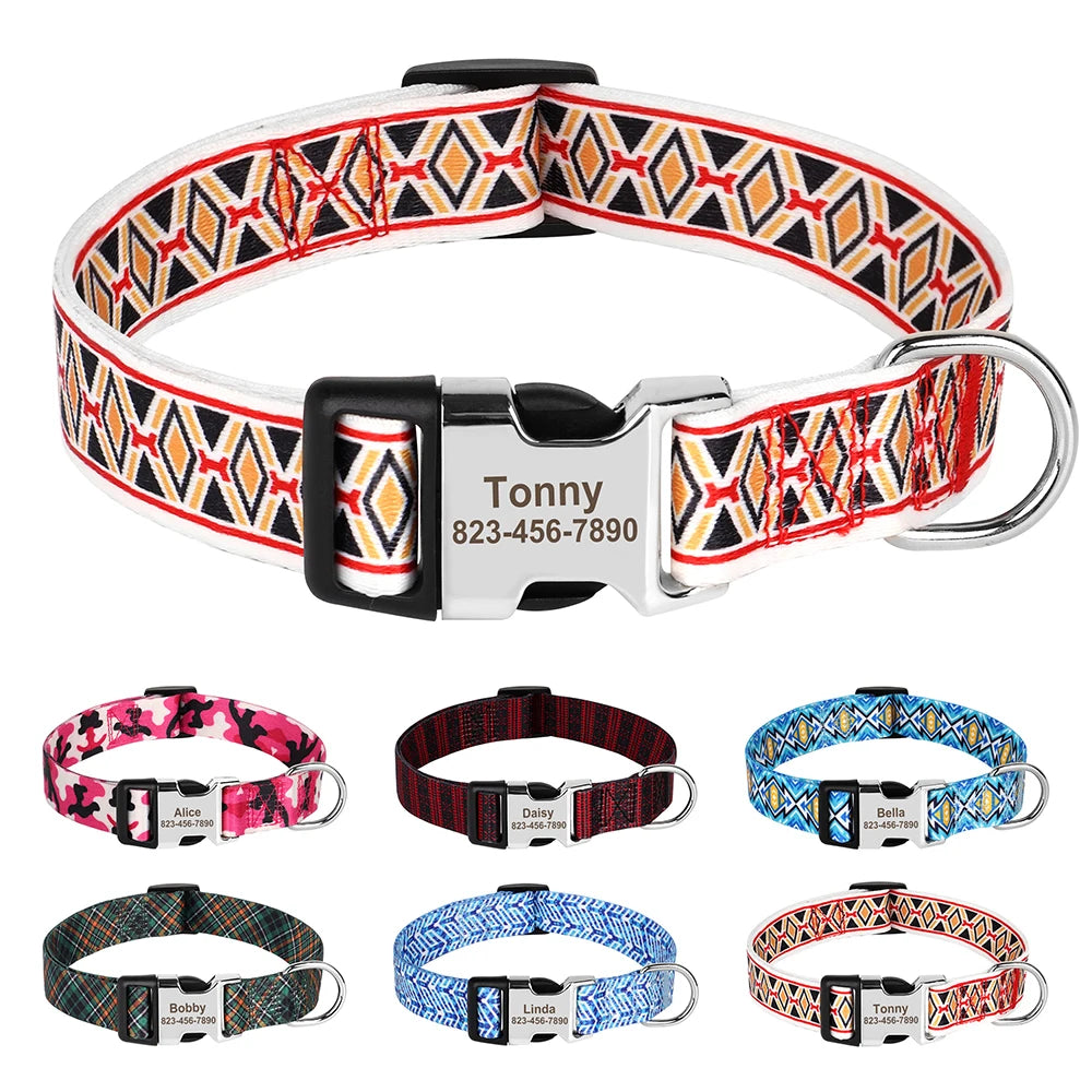 🎨 Personalized Nylon Dog Collar – Free Engraving, Adjustable Fit for Small to Large Dogs