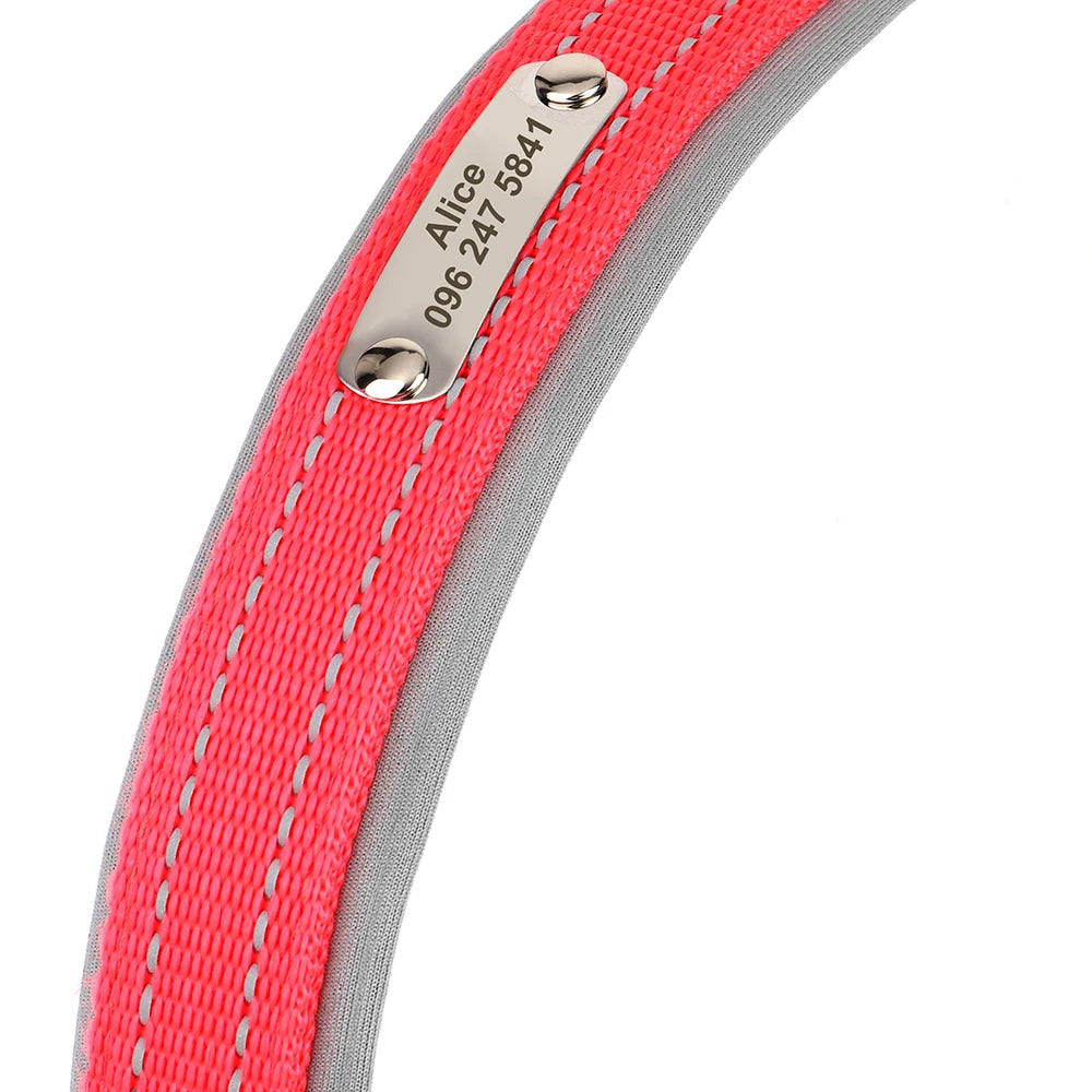 Personalized Reflective Nylon Dog Collar – Custom Engraved ID Tag for Small, Medium & Large Dogs