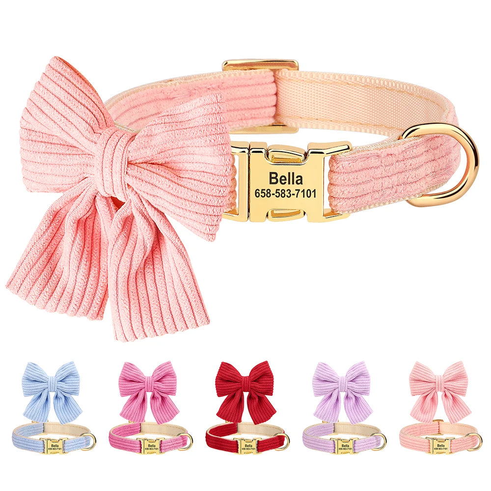 🎀 Personalized Dog Collar with Big Bowtie – Cute, Stylish & Custom Engraved