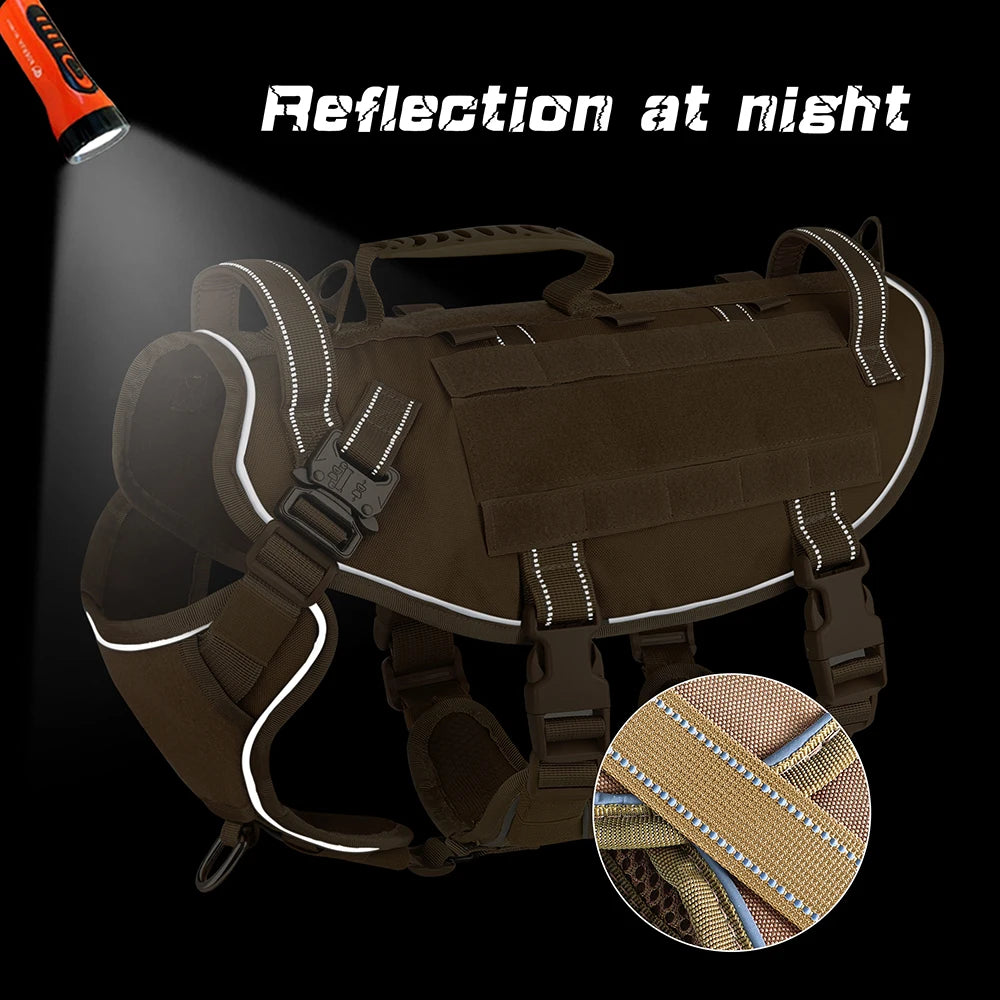 Quick Control Tactical Dog Harness – No Pull Military Training Vest with Handle & Molle System for Medium & Large Dogs