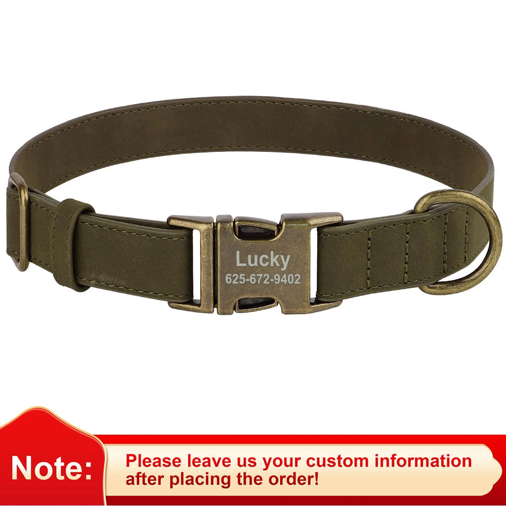 Personalized Anti-Lost Dog Collar – Custom ID Tag Engraved | PU Leather Collar with Free Nameplate for Dogs