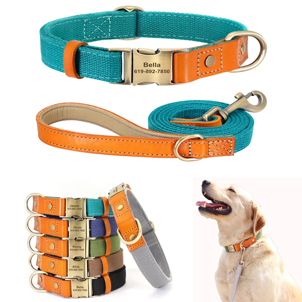 Nylon Custom Dog Collar & Leash Set – Personalized with Leather Nameplate