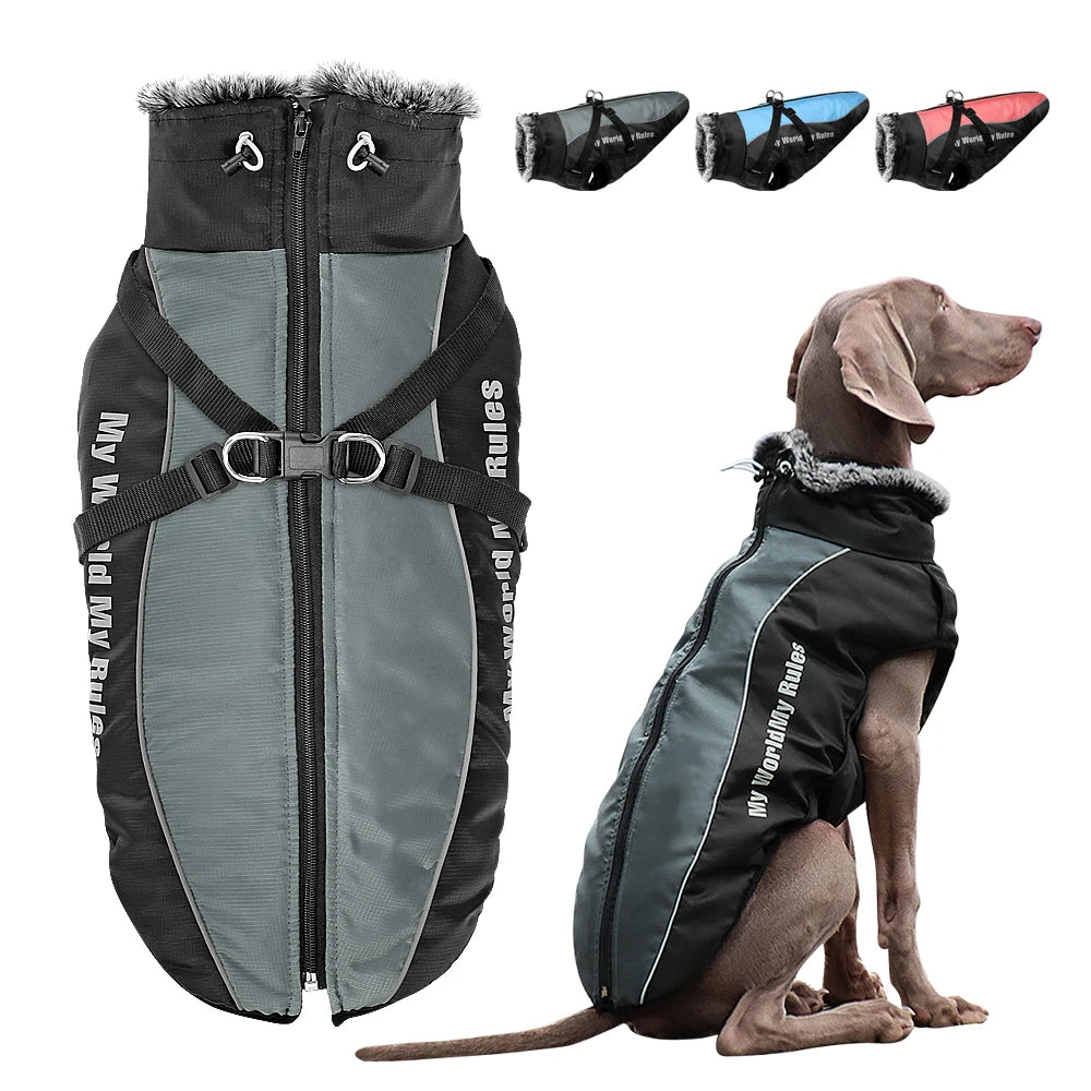 Warm Waterproof Dog Coat with Built-In Harness – Winter Jacket for Medium & Large Breeds