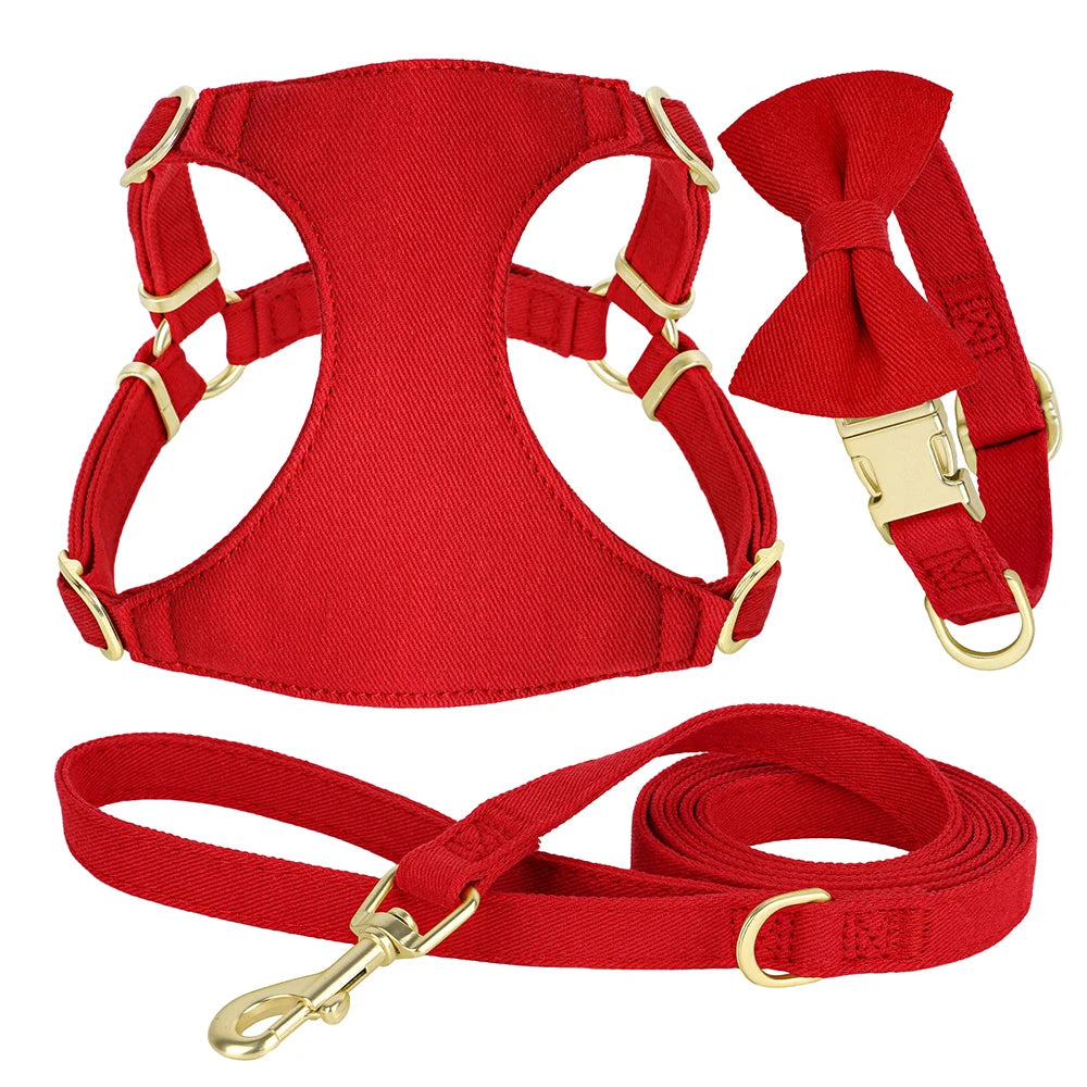 Small Dog Harness & Leash Set – Adjustable Pet Vest with Bowknot Collar for Small & Medium Dogs