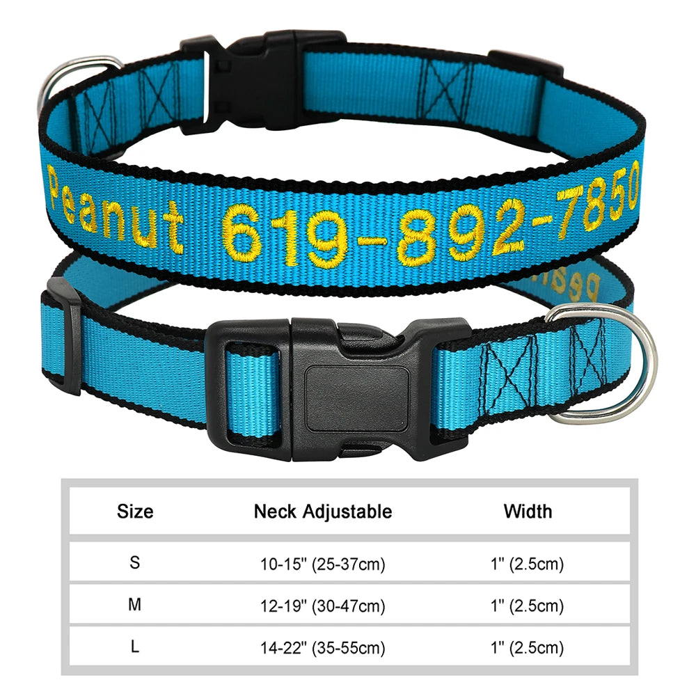 Personalized Embroidered Nylon Dog Collar – Custom Name & Phone ID – For Small, Medium & Large Dogs