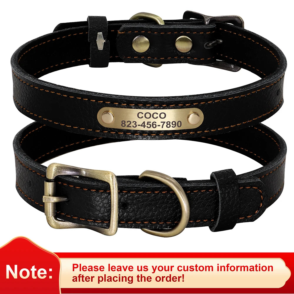 Personalized Genuine Leather Pet Puppy Collar For Small Dogs Cats