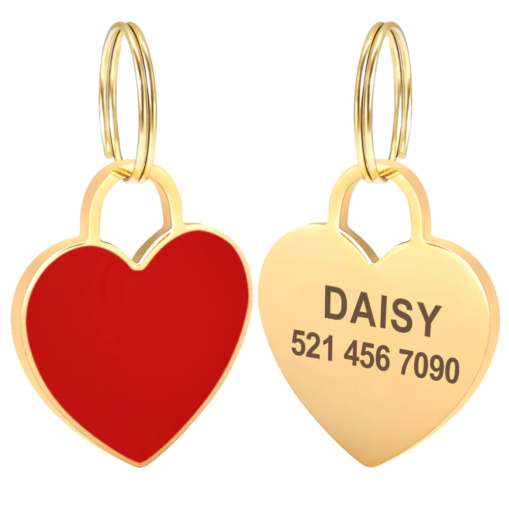 Personalized Heart Dog & Cat ID Tag – Custom Engraved Pet Name Charm