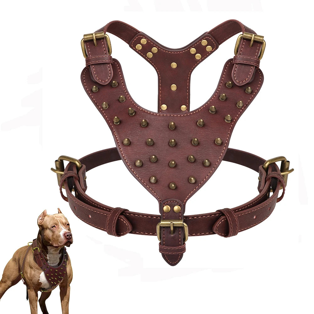 Durable Spiked Studded Genuine Leather Dog Harness – Training Vest for Large Dogs (Pitbull, Labrador, Bulldog)