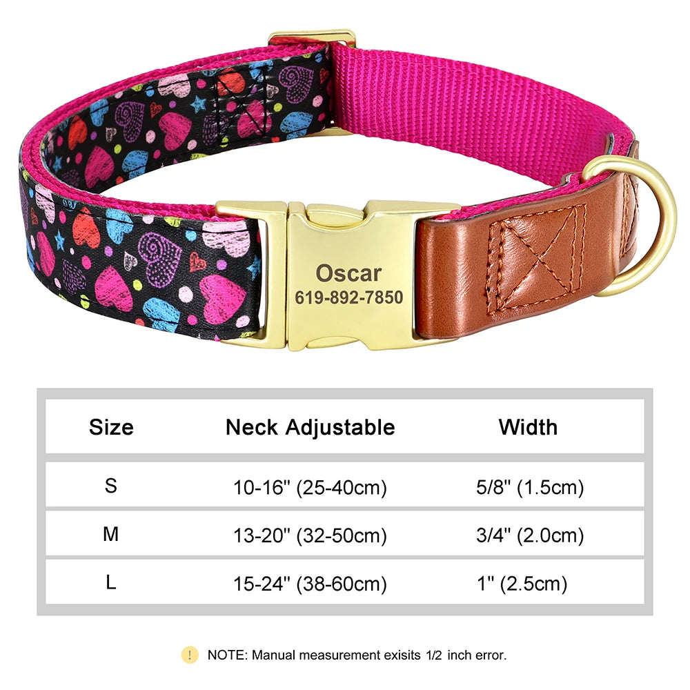 ✨ Personalized Nylon & Leather Dog Collar – Free Custom Engraving Included!