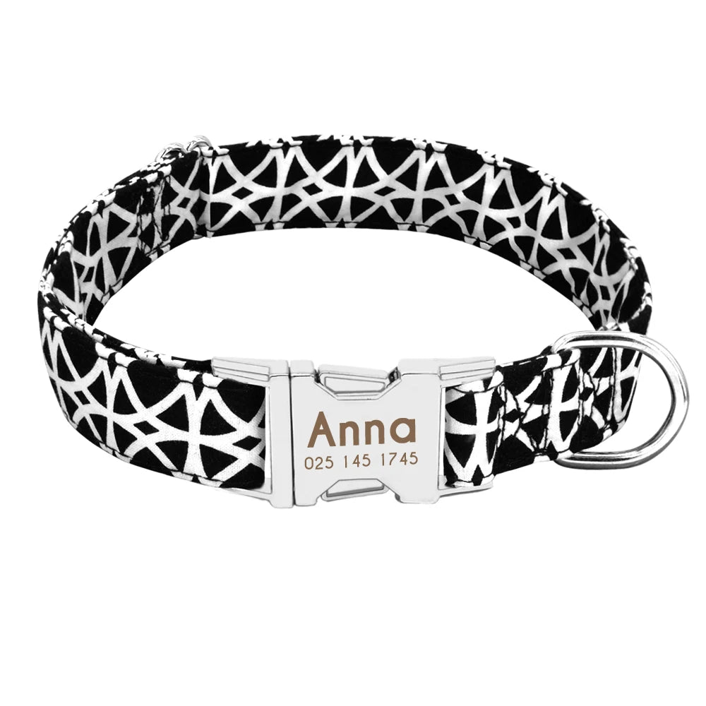 Personalized Nylon Dog Collar – Adjustable Custom Pet Collar with Engraved ID Tag for Medium & Large Dogs
