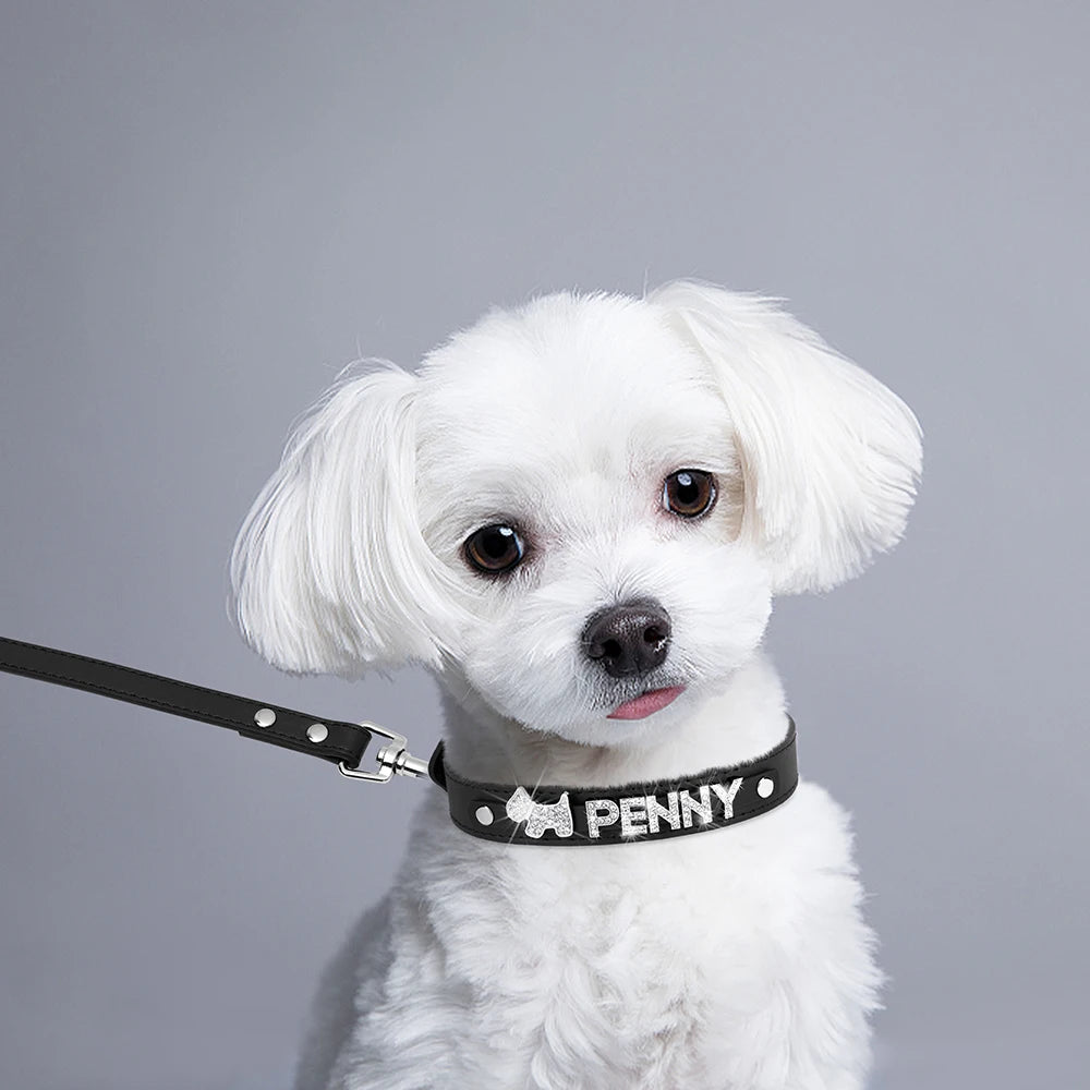 ✨ Personalized Bling Dog Collar & Leash Set – Custom Name with Rhinestones for Small & Medium Pets ✨
