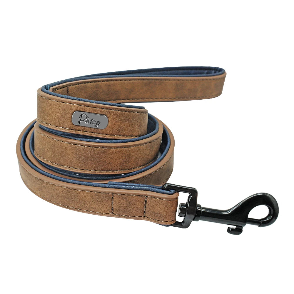 Leather Dog Leash with Padded Handle – Durable Walking & Training Lead for Small Medium Large Dogs