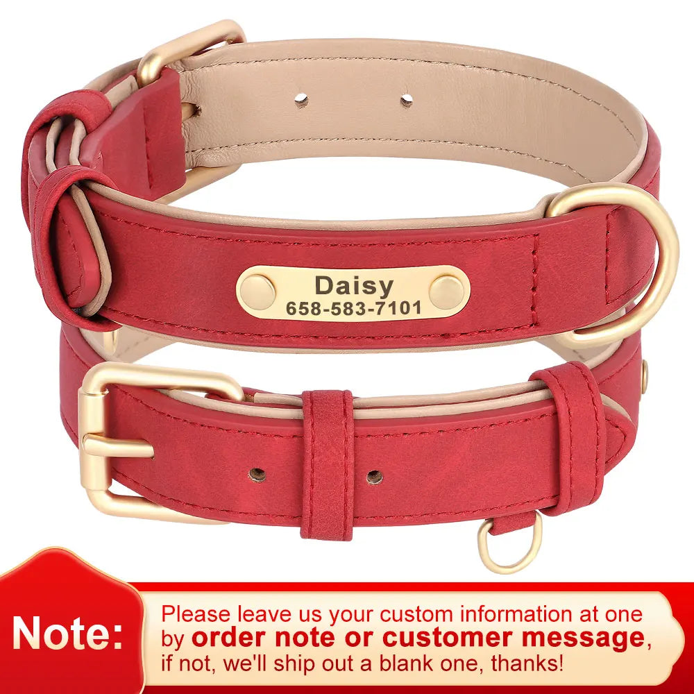Custom PU Leather Dog Collar & Leash Set – Personalized Engraved Nameplate ID Tag for Small & Medium Dogs