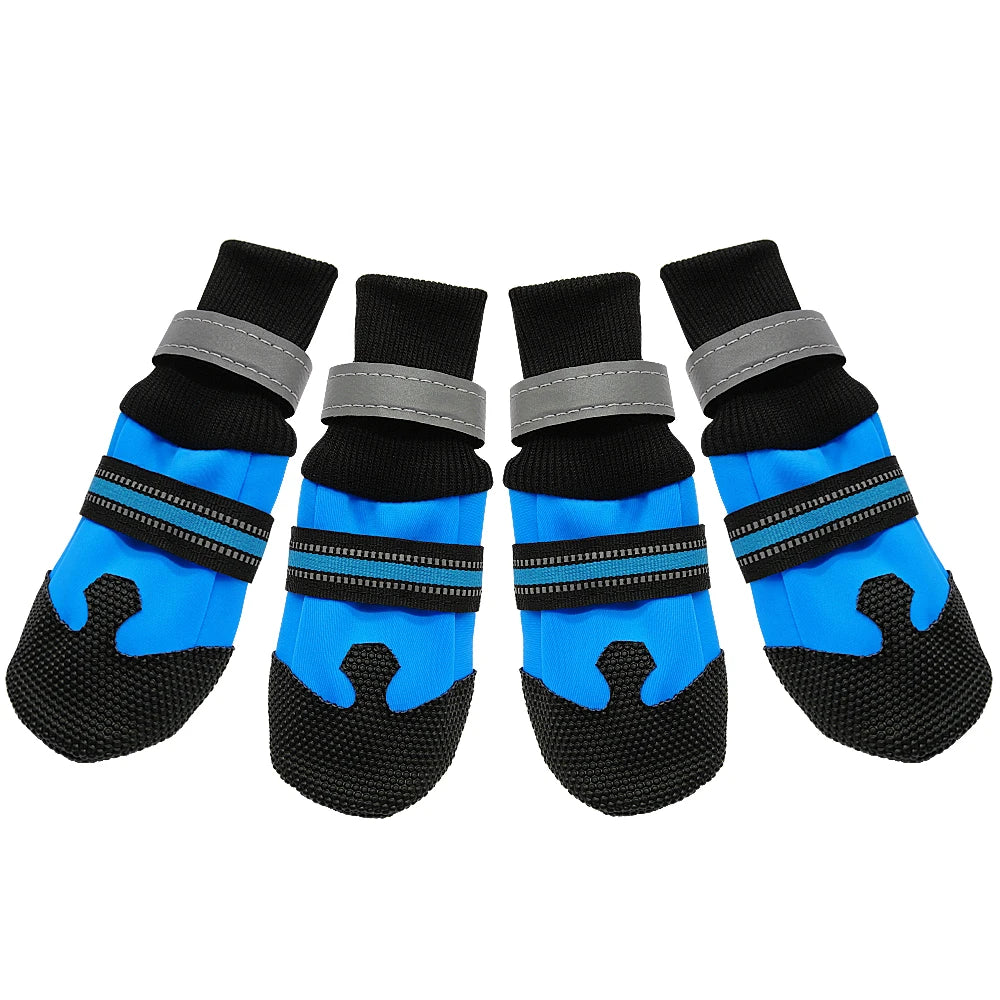 4pcs Waterproof Dog Shoes – Anti-Slip Winter Boots with Reflective Straps for Medium & Large Dogs