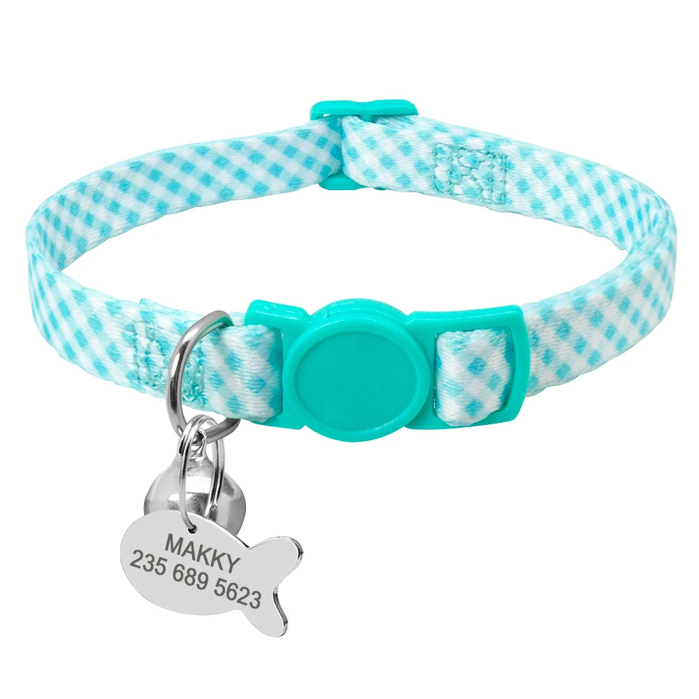 Personalized Cat Collar with Engraved Fish Tag – Adjustable Nylon Collar for Cats & Small Dogs