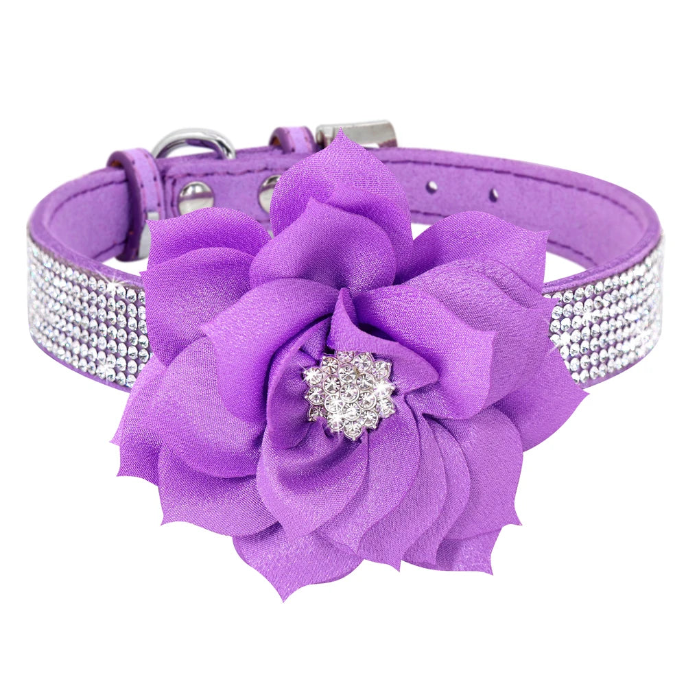 Bling Rhinestone Dog Collar with Flower – Sparkly Crystal Puppy & Cat Necklace for Chihuahua, Yorkie, Poodle