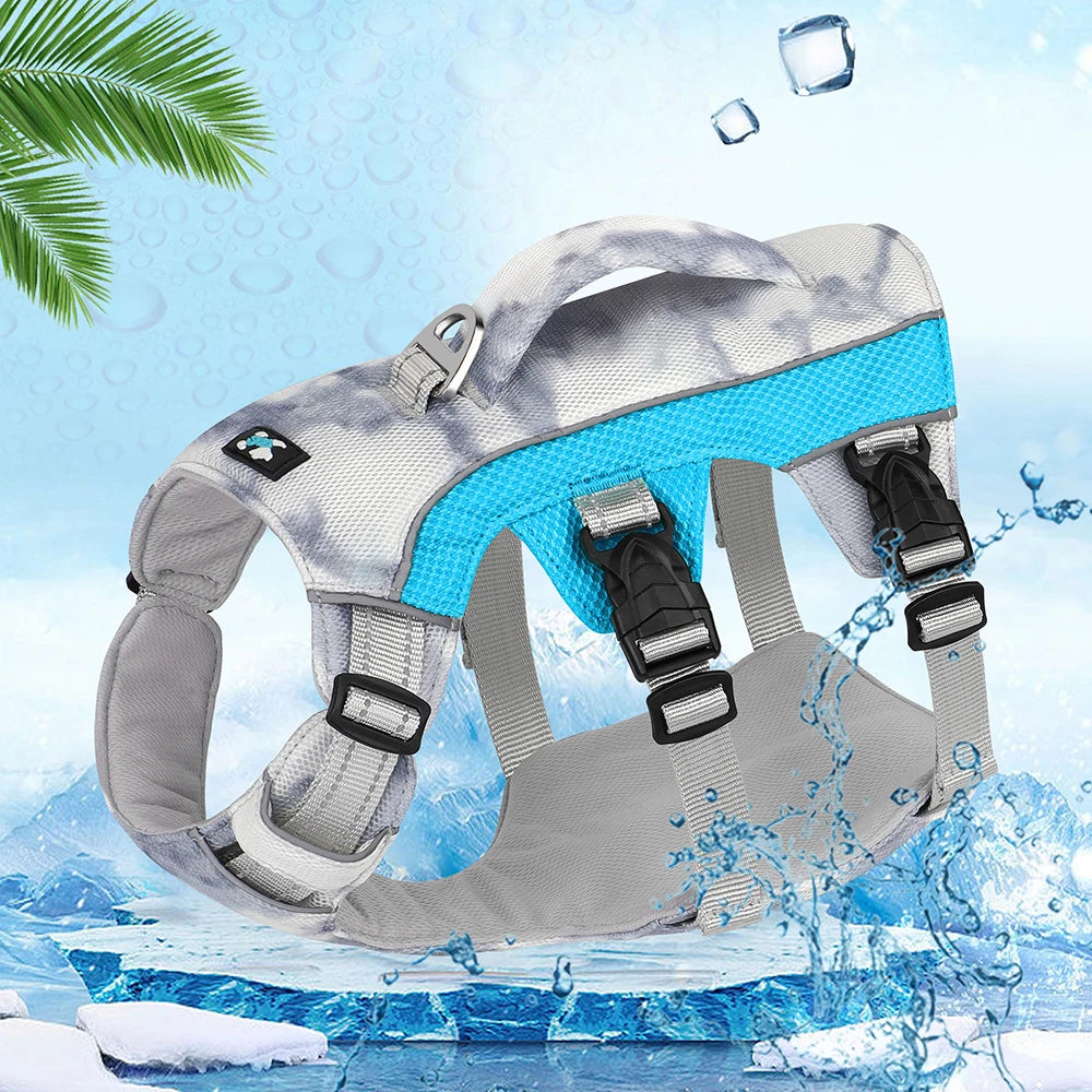 Summer Ice Cooling Dog Harness Vest Reflective Pet Harness Clothes for Small Medium Large Dogs Outdoor Pet Cool Down Jackets