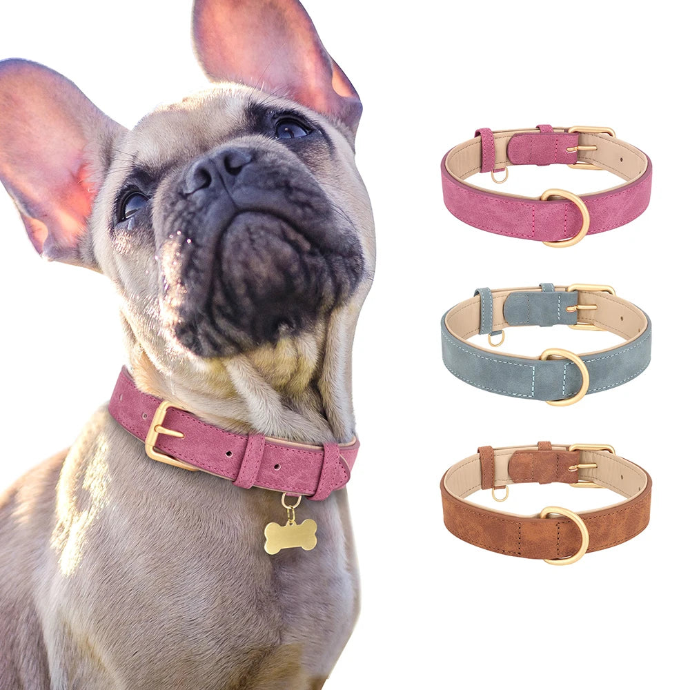 Adjustable Suede Leather Dog Collar – Soft Padded, Durable & Stylish for Small to Large Dogs