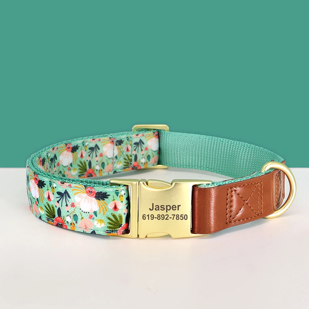 ✨ Personalized Nylon & Leather Dog Collar – Free Custom Engraving Included!
