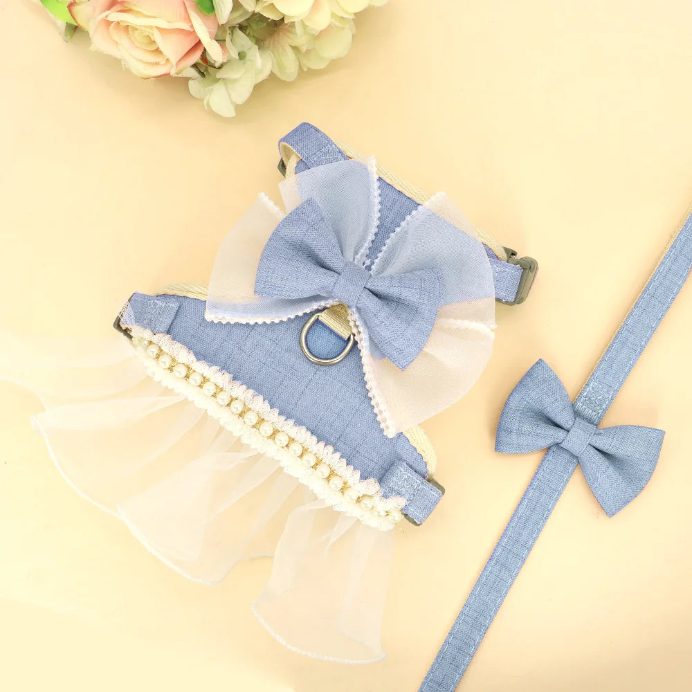 Princess Dog Cat Harness And Leash Set Lace Bowknot Pet Harness Chest Strap Dress For Fashion Chihuahua Cats Accessories