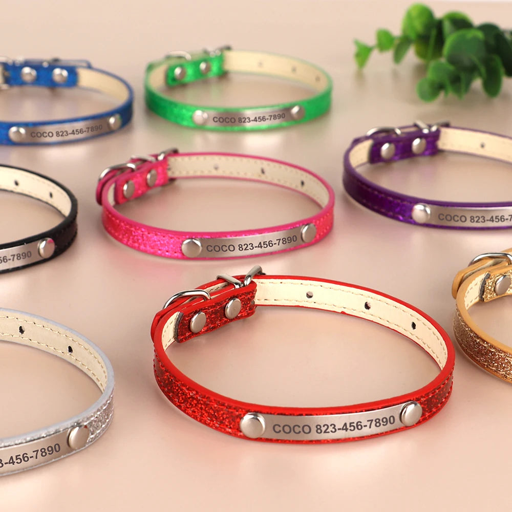 Anti-Lost Personalized Cat Collar with Engraved ID Nameplate – Bling Collar for Cats & Small Dogs