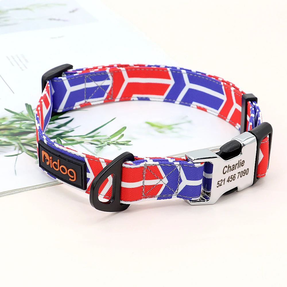 Personalized Nylon Dog Collar with Engraved Nameplate – Custom ID Tag for Small, Medium & Large Dogs