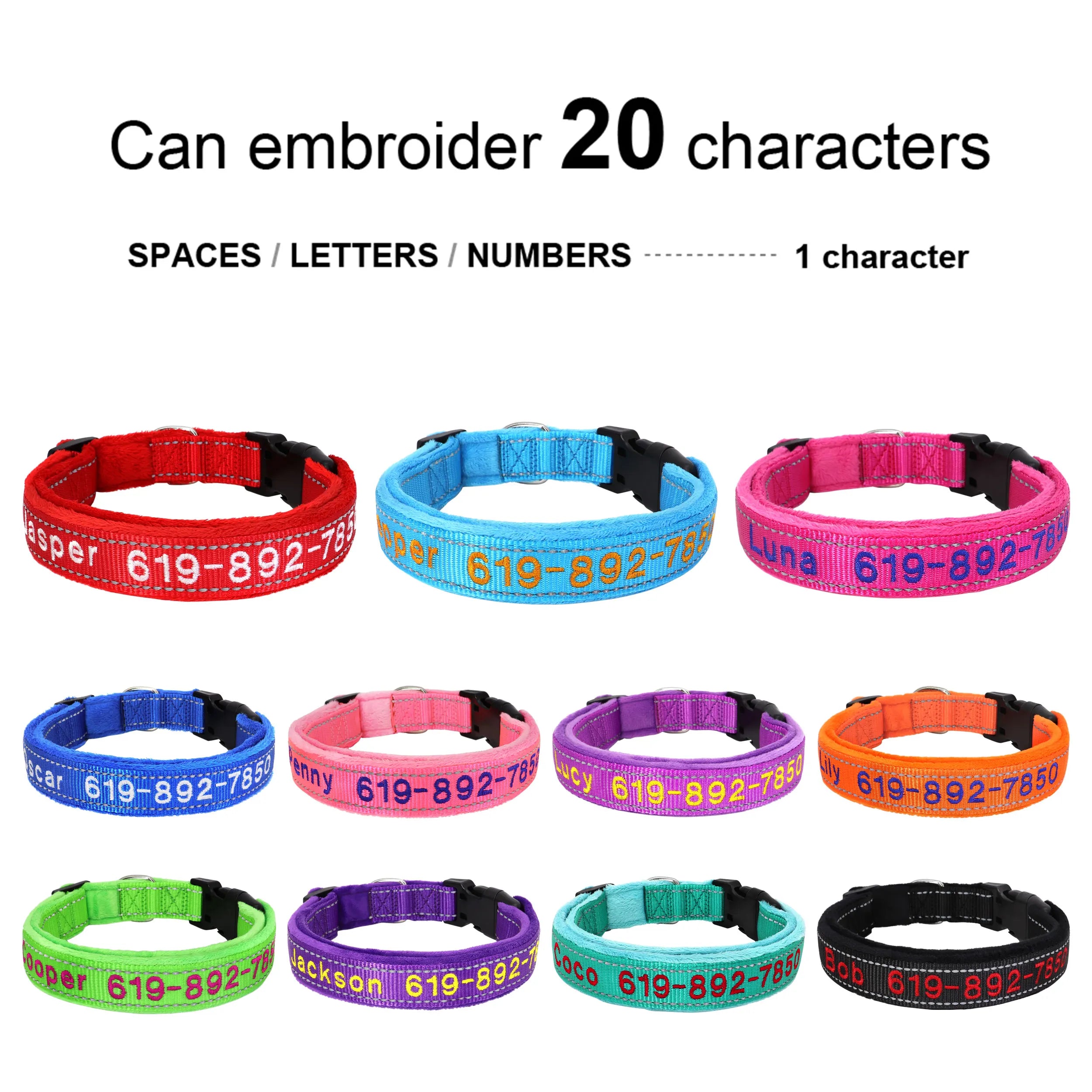 Personalized Embroidered Dog Collar – Reflective Nylon Adjustable ID Collar with Custom Name & Phone Number for Small, Medium & Large Dogs