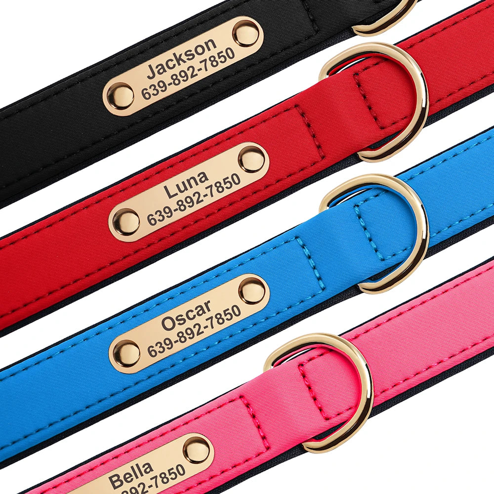 Custom Nylon Dog Collar – Waterproof Personalized Pet Collar with Engraved ID Nameplate for Small & Medium Dogs