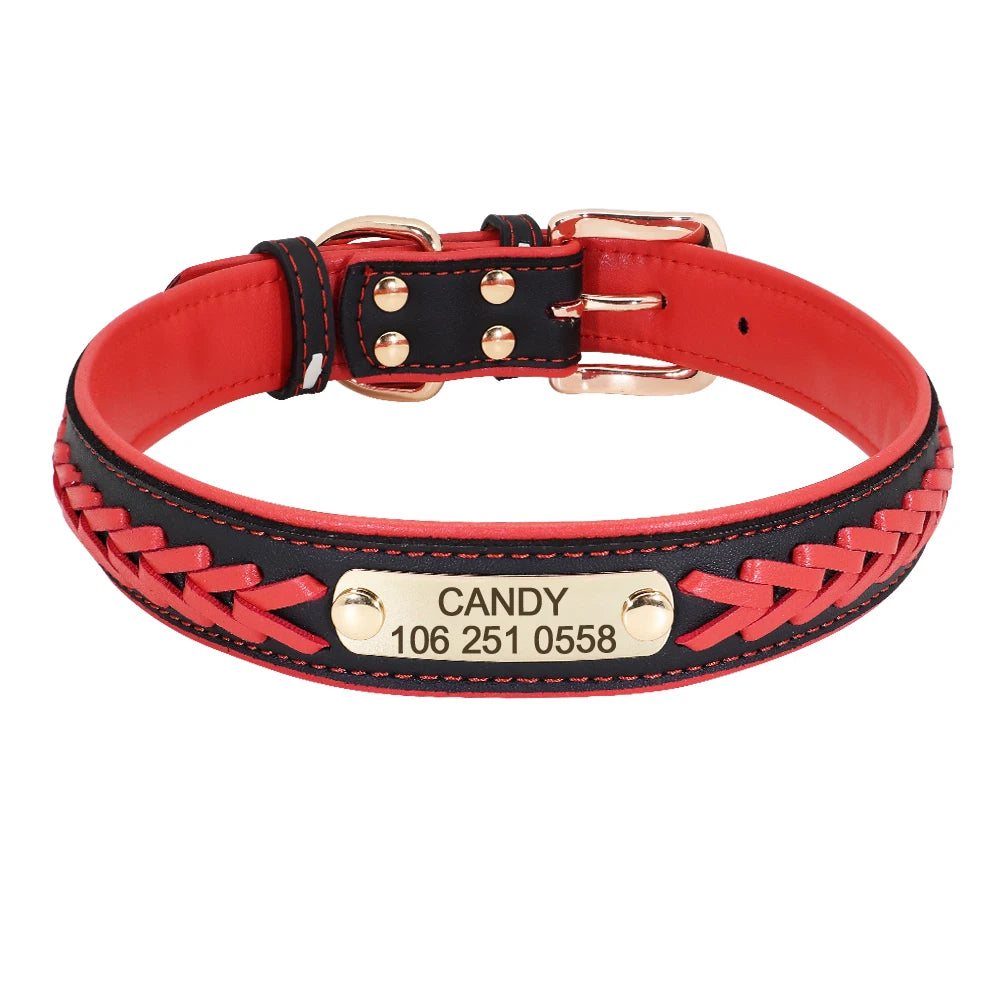 Personalized Leather Dog Collar with Engraved Nameplate – Adjustable Anti-Lost ID Tag for Small, Medium & Large Dogs