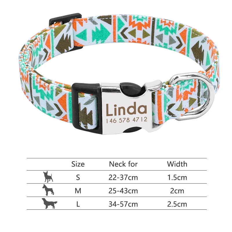 Personalized Nylon Dog Collar with Engraved Nameplate – Custom ID Tag for Small, Medium & Large Dogs
