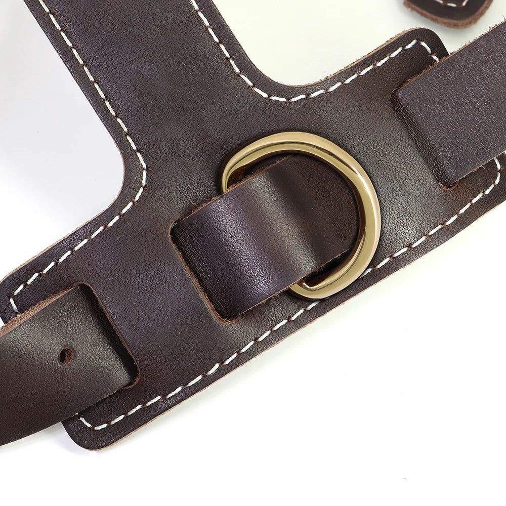 Durable Large Dog Harness Genuine Leather Dog Vest Harnesses Adjustable Quick Control With Handle Pet Supplies For Labrador