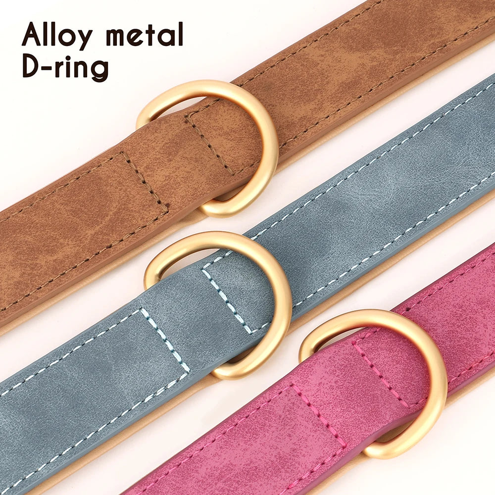 Adjustable Suede Leather Dog Collar – Soft Padded, Durable & Stylish for Small to Large Dogs