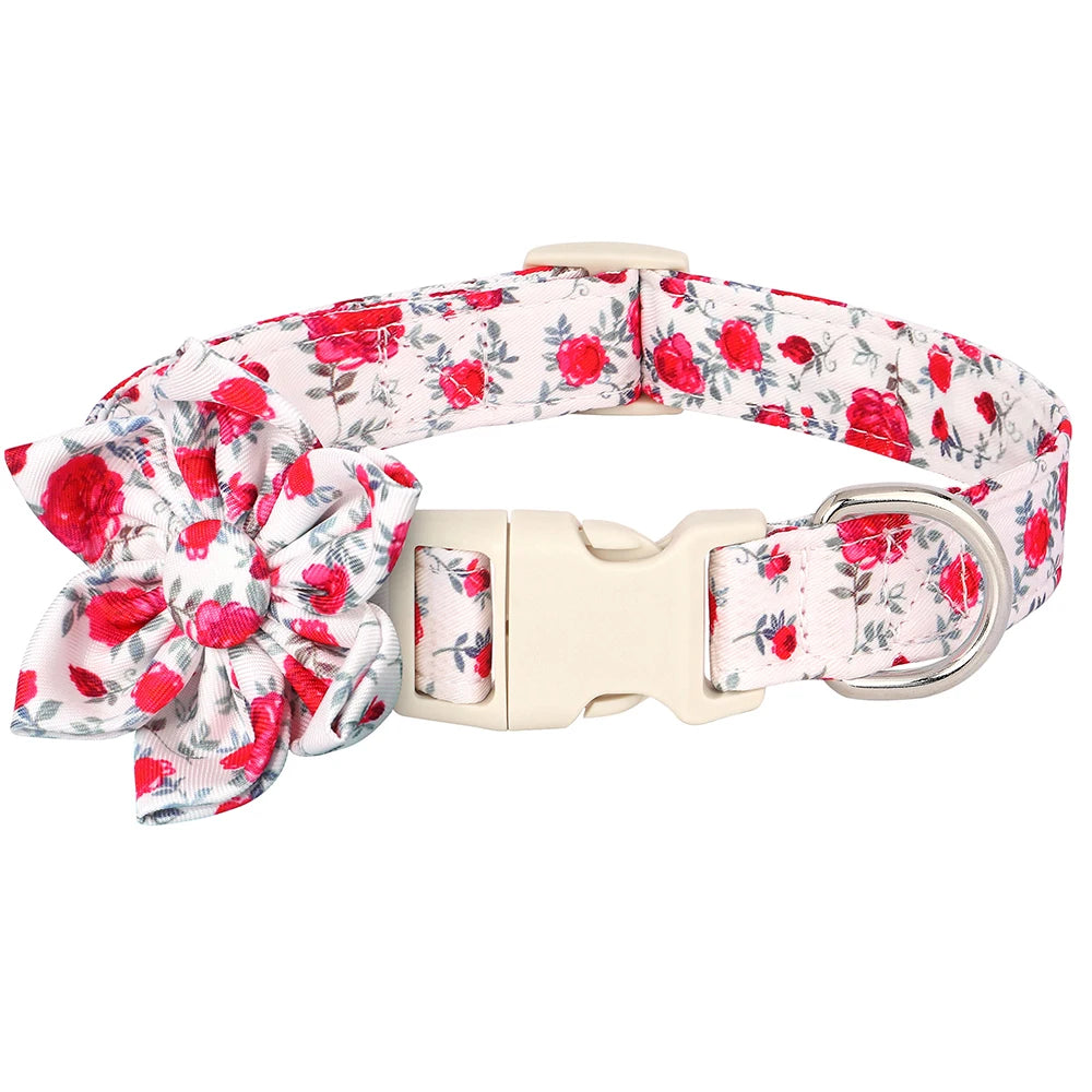 Fashion Floral Printed Nylon Dog Collar – Adjustable Spring Collar with Flower for Small & Medium Dogs (Pug, Chihuahua, Frenchie)