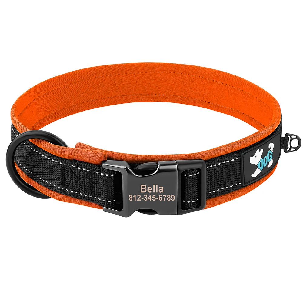 Adjustable Dog Collar - Personalized Reflective Padded Collar with Free Engraved ID Tag for Small, Medium & Large Dogs (Pitbull, Pug & More)