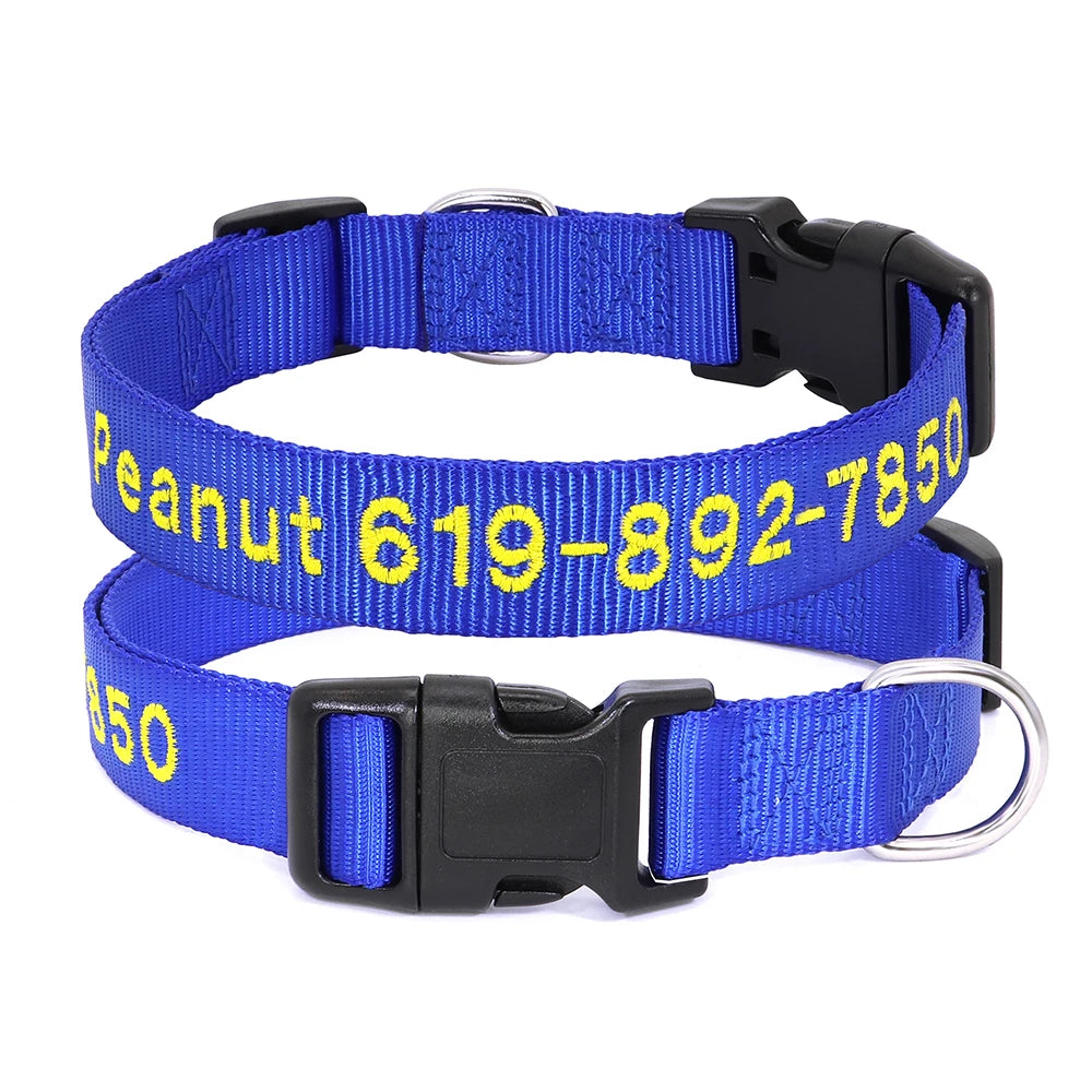 Personalized Embroidered Nylon Dog Collar – Custom Name & Phone ID – For Small, Medium & Large Dogs