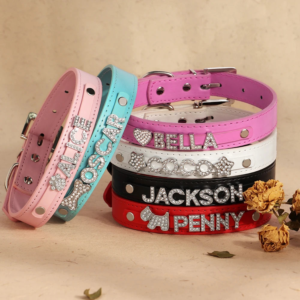 ✨ Personalized Bling Dog Collar & Leash Set – Custom Name with Rhinestones for Small & Medium Pets ✨