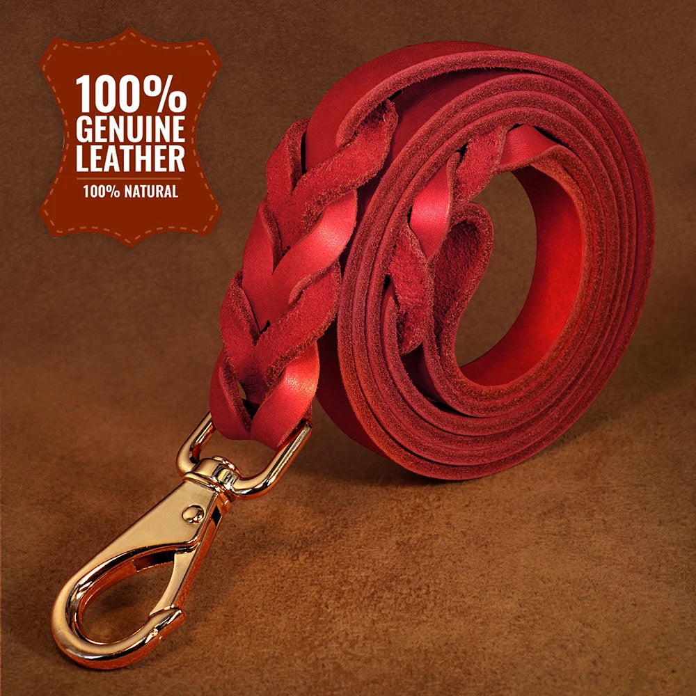 1.5m Real Leather Dog Leash – Strong Genuine Leather Pet Walking Lead Rope for Small, Medium & Large Dogs