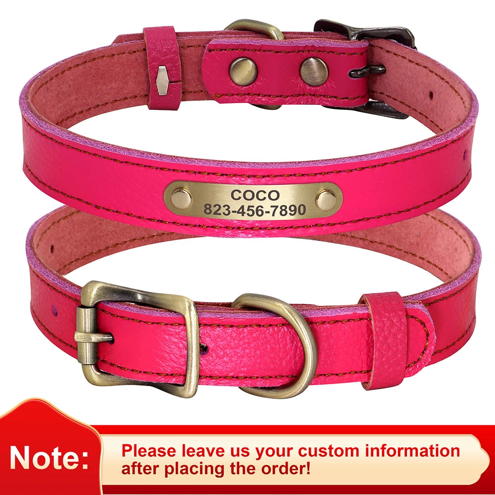 Personalized Genuine Leather Pet Puppy Collar For Small Dogs Cats